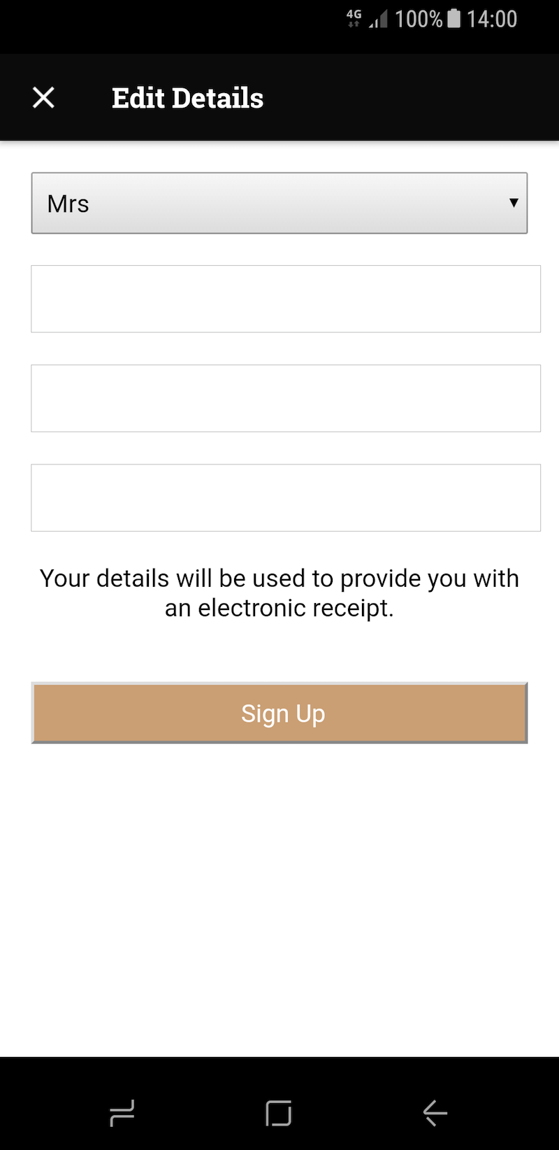 Screen grab of an app with no account-editing options