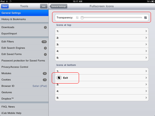 iCab Full Sceen IconSetup
