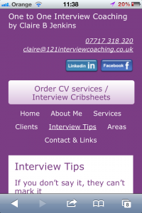 121interviewcoaching - mobile site after tweaks