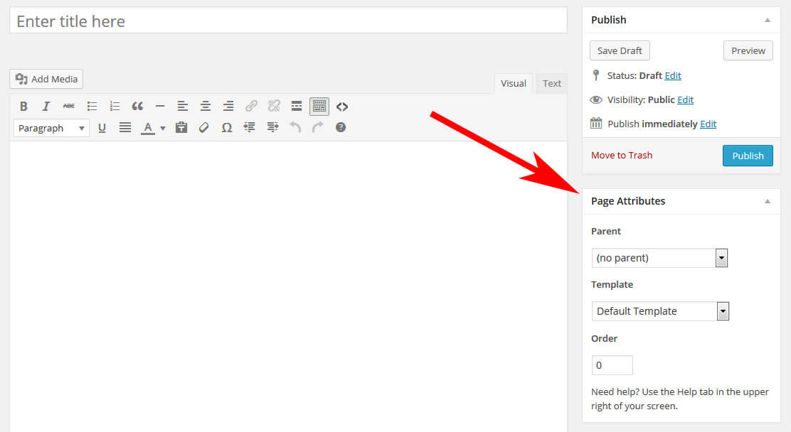 Page Attributes in the WordPress editor.