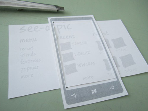 Example of paper prototyping for WP7