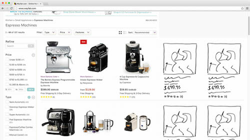 The product list grid reflows to fit additional columns on large displays