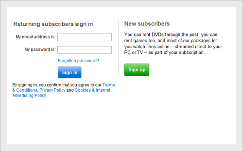 LOVEFiLM Sign Up Page