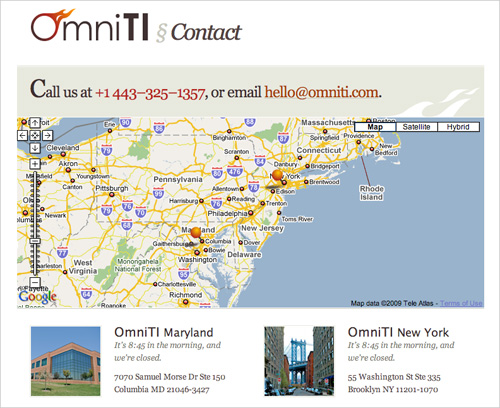 Omni TI's contact page