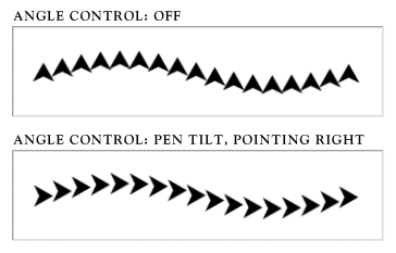 By setting the Angle Control to Pen Tilt, you can match the brush tip's rotation to your hand's rotation.