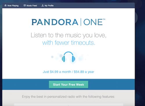 Pandora offers users the option to pay for a commercial-free experience.