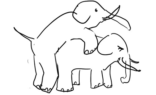 hand drawing of two elephants copulating