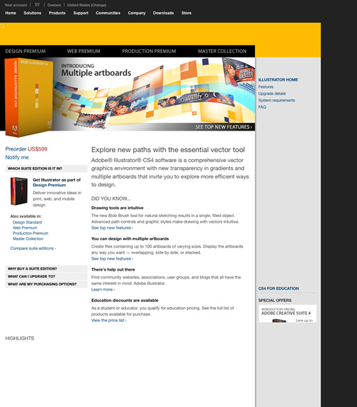 Adobe Illustrator CS4 Website Screenshots