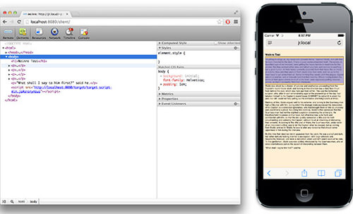 Weinre is debugging iOS with the DOM Inspector