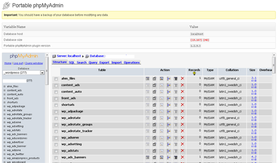 Portable phpMyAdmin