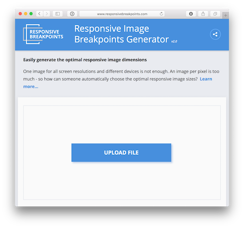 A screenshot of the Responsive Image Breakpoints Generator