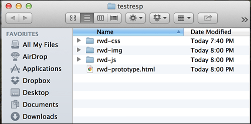 Exported prototype files in finder window