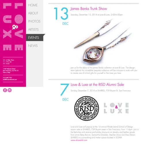Screenshot from an interior page of the Love & Luxe website