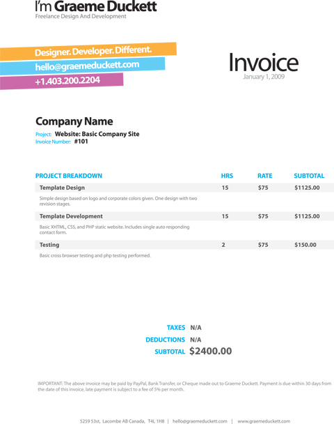 Graeme Duckett's invoice