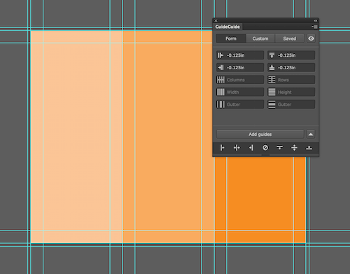 Image of an Illustrator document with the grid from before, plus guides indicating bleed area.