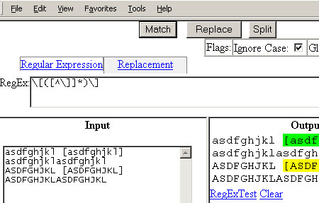 JavaScript Regular Expression Tester - screen shot.
