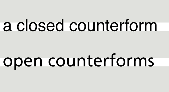 Apertures in Frutiger and Helvetica