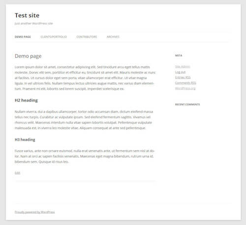 The default page template in the Twenty Twelve theme.