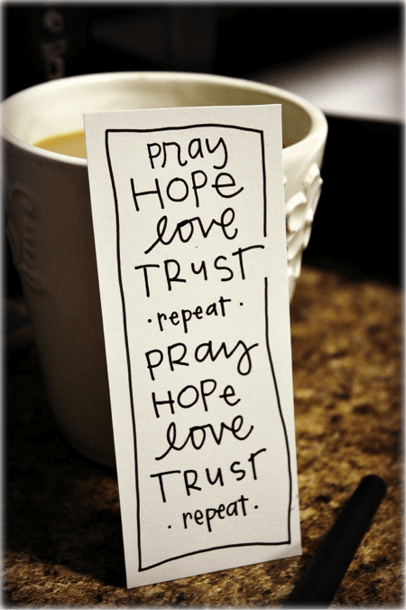 Pray hope love repeat pray hope love trust repeat, hand lettering by Stephanie Ackerman