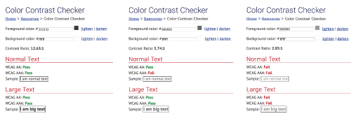 使用WebAim颜色对比度检查器测试深色、中色和浅灰色。