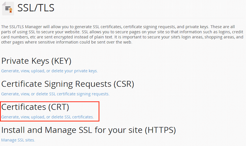 cPanel SSL/TLS Manager