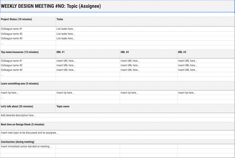 Weekly Design Meeting Template.