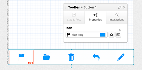 The toolbar with the first button selected. The Properties tab is used to remove or change icons.