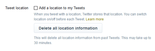 Twitter allows users to delete all geolocation data at any time.