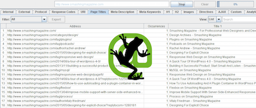 The Screaming Frog SEO Spider crawling all URLs on a domain