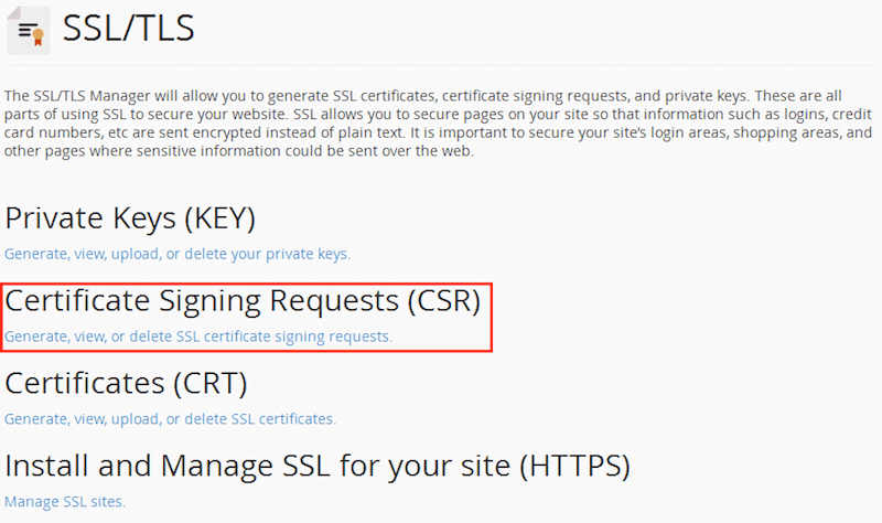 cPanel SSL/TLS Manager