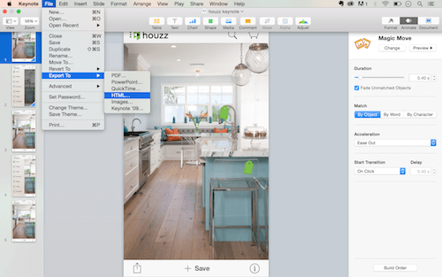 Exporting to HTML from Keynote