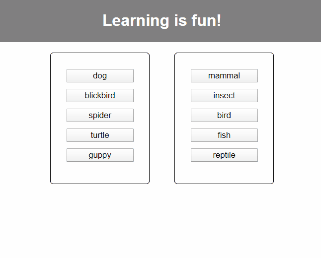Screen capture of the learningl game “matching pairs”