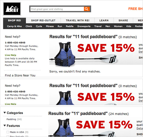 REI doesn't support length symbols or abbreviations, giving user's 0 results