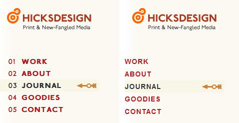 Comparison of the rendering of the Hicksdesign website on Firefox and IE