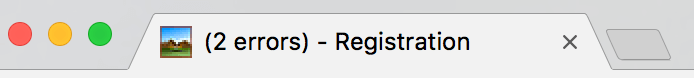 The browser tab title prefixed with “(2 errors)” acting as a quasi notification.