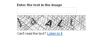 Captcha on Digg registration form