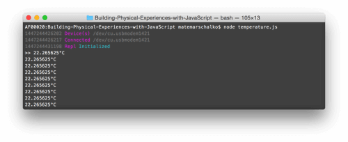 Terminal showing temperature data