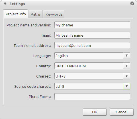 Project info tab of Poedit