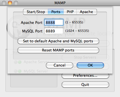 MAMP ports setup
