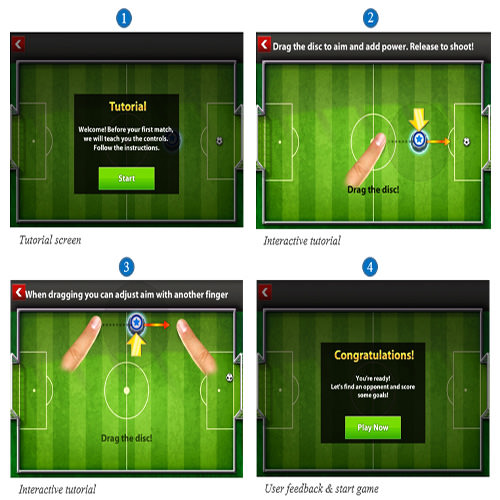 Soccer Stars has an interactive step-by-step tutorial that is easy to understand and that includes the option for user feedback