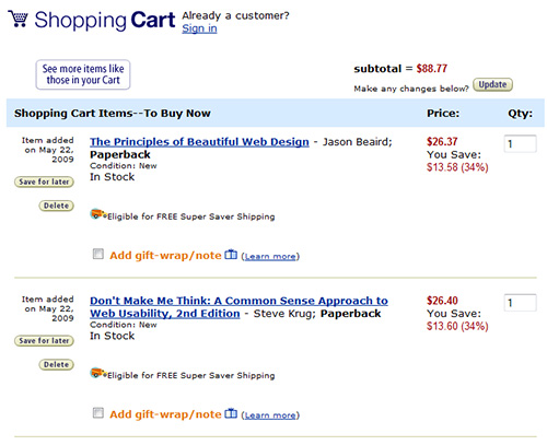 Amazon.com shopping cart