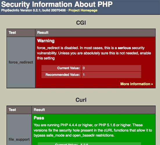PHPSecInfo gives you detailed security information about your PHP setup
