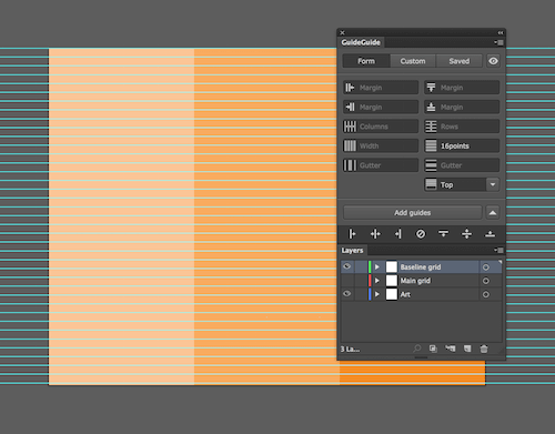 Image of an Illustrator document with a baseline grid created using guides.