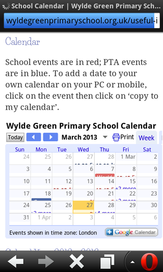 A responsive calendar fits into the width of a 320px wide screen