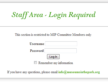 Museums in the Park, powered by WordPress, has a custom log-in form for members.