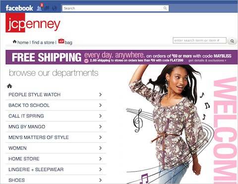 JCPenney’s storefront on Facebook