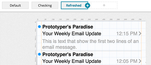 The third state shows the Email List container with two new messages displayed.