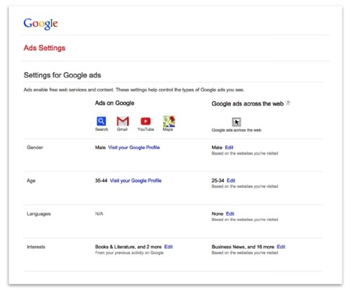 Google AdSense settings page