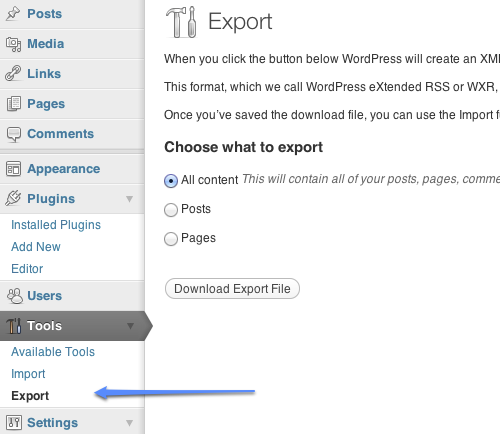 WordPress Content Export