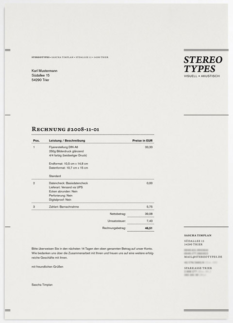 stereo design invoice